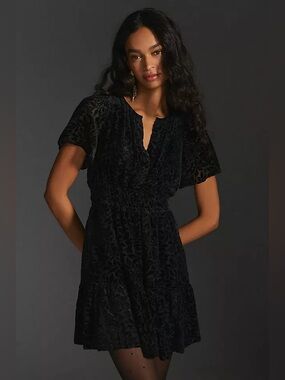 Black Short Velvet Floral Dress Anthropologie Somerset Velvet Mini Dress